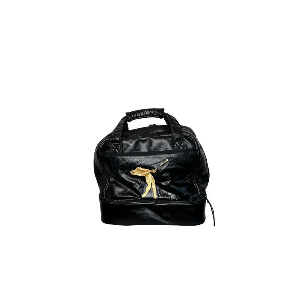 Belding Sports Vintage 1970's Custom Grain Black Leather Golf Gym Tote Bag